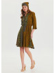 Green Patterned Midi Dress with Judge Collar and Button Detail 4462